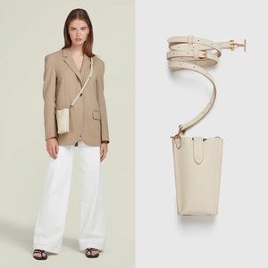 Metier of London Minimalist Double Crossbody Bag in Smooth Calfskin White Sand